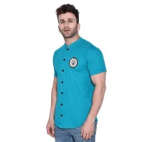 Tfurnish Turquoise Cotton Blend Solid Short Sleeves Casual Shirts For Men-thumb2