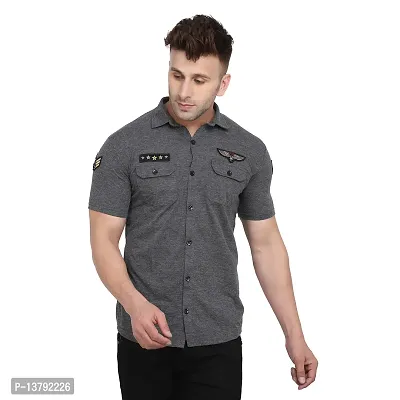Men's Short Sleeves Spread Shirt (Grey)_S