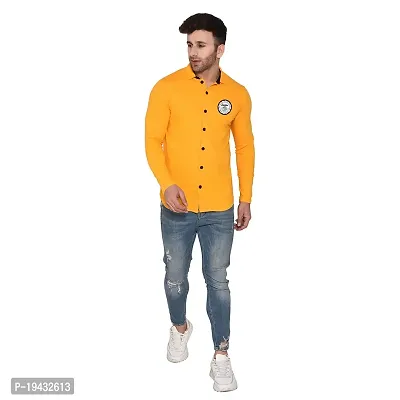 Tfurnish Yellow Cotton Blend Solid Long Sleeves Casual Shirts For Men-thumb4