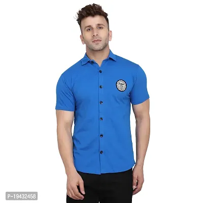 Tfurnish Blue Cotton Blend Solid Short Sleeves Casual Shirts For Men