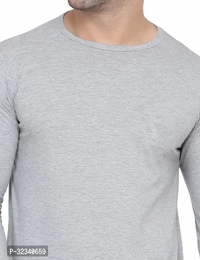 Stylish Cotton Blend Silver Solid Tees For Men-thumb4