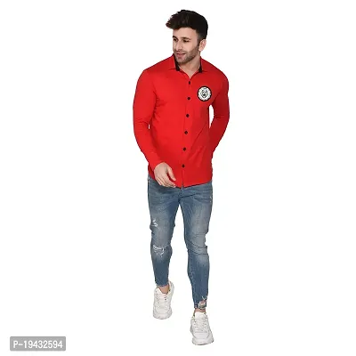 Tfurnish Red Cotton Blend Solid Long Sleeves Casual Shirts For Men-thumb4