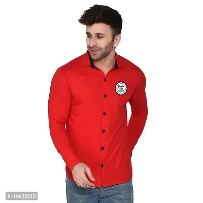 Tfurnish Red Cotton Blend Solid Long Sleeves Casual Shirts For Men