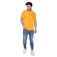 Tfurnish Yellow Cotton Blend Solid Short Sleeves Casual Shirts For Men-thumb3