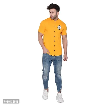 Tfurnish Yellow Cotton Blend Solid Short Sleeves Casual Shirts For Men-thumb4