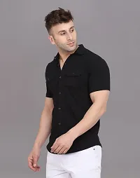 Stylish Black Cotton Blend Solid Casual Shirt For Men-thumb2