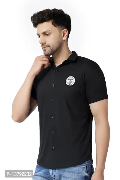 Men's Short Sleeves Spread Shirt (Black)_S-thumb3