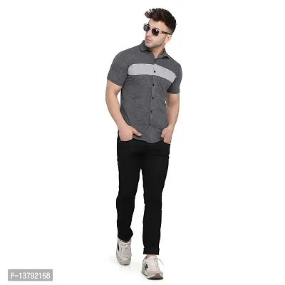 Men's Short Sleeves Spread Shirt (Grey)_S-thumb4