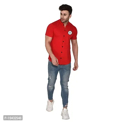 Tfurnish Red Cotton Blend Solid Short Sleeves Casual Shirts For Men-thumb4