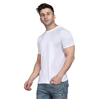 Stylish Cotton Blend White Solid Tees For Men-thumb2