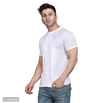 Stylish Cotton Blend White Solid Tees For Men-thumb3