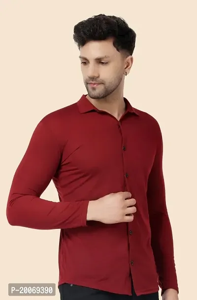 Tfurnish Maroon Cotton Blend Solid Long Sleeves Casual Shirts For Men-thumb3
