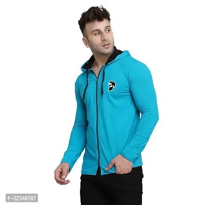 Stylish Cotton Blend Turquoise Solid Tees For Men-thumb3