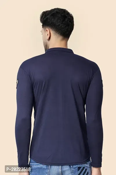 Men's Long Sleeves Spread Collar Shirt (Dark Blue)_S-thumb2