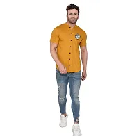 Tfurnish Gold Cotton Blend Solid Short Sleeves Casual Shirts For Men-thumb3