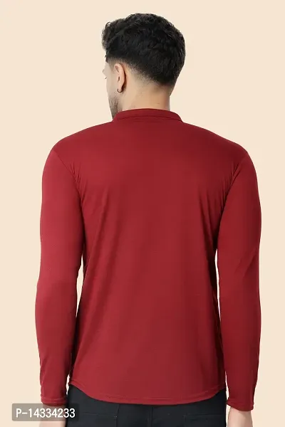 Men's Long Sleeves Mandarin Shirt (Maroon)_S-thumb2