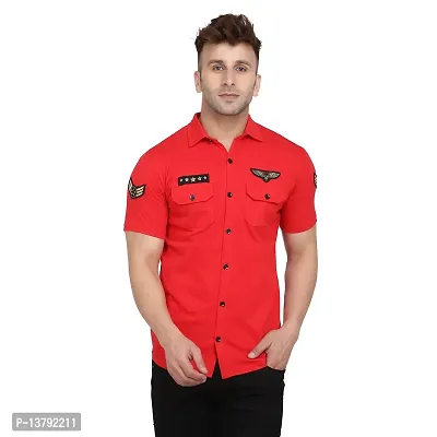 Men's Short Sleeves Spread Shirt (Red)_S