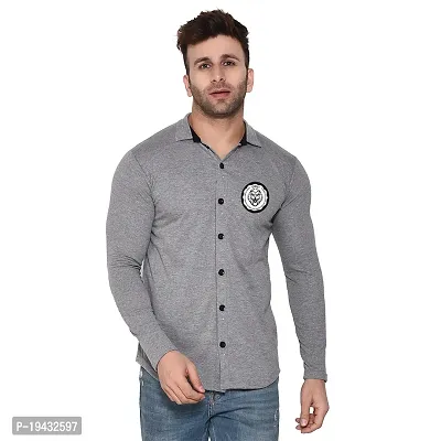 Tfurnish Silver Cotton Blend Solid Long Sleeves Casual Shirts For Men