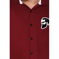 Tfurnish Maroon Cotton Blend Solid Long Sleeves Casual Shirts For Men-thumb4