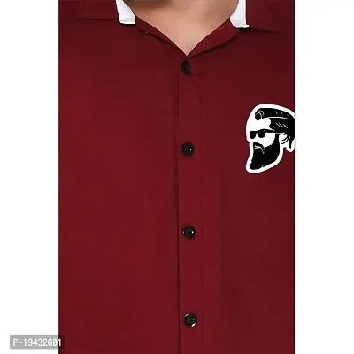 Tfurnish Maroon Cotton Blend Solid Long Sleeves Casual Shirts For Men-thumb5