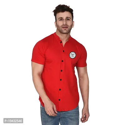 Tfurnish Red Cotton Blend Solid Short Sleeves Casual Shirts For Men-thumb0