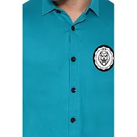 Tfurnish Turquoise Cotton Blend Solid Long Sleeves Casual Shirts For Men-thumb4