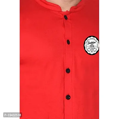 Tfurnish Red Cotton Blend Solid Long Sleeves Casual Shirts For Men-thumb5