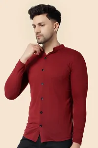 Men's Long Sleeves Mandarin Shirt (Maroon)_S-thumb2