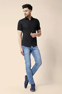 Men's Short Sleeves Spread Collar Shirt (Black)_S-thumb4