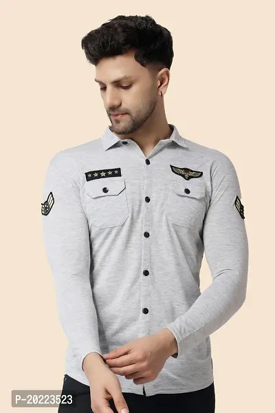 Men's Long Sleeves Spread Collar Shirt (Silver)_S