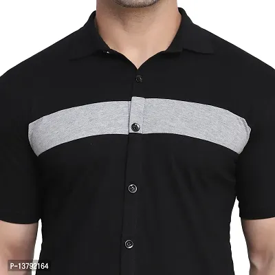 Men's Short Sleeves Spread Shirt (Black)_S-thumb5