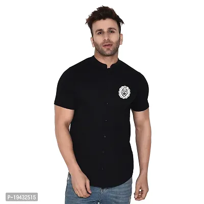 Tfurnish Black Cotton Blend Solid Short Sleeves Casual Shirts For Men