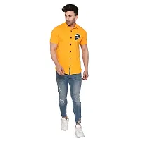 Tfurnish Yellow Cotton Blend Solid Short Sleeves Casual Shirts For Men-thumb3