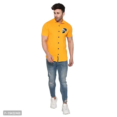 Tfurnish Yellow Cotton Blend Solid Short Sleeves Casual Shirts For Men-thumb4