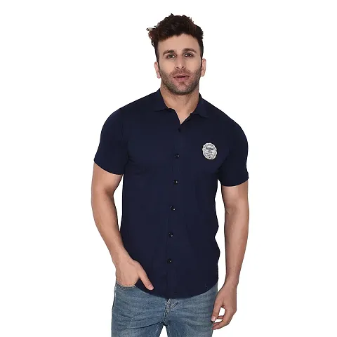 Tfurnish Blend Solid Short Sleeves Casual Shirts For Men