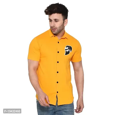 Tfurnish Yellow Cotton Blend Solid Short Sleeves Casual Shirts For Men