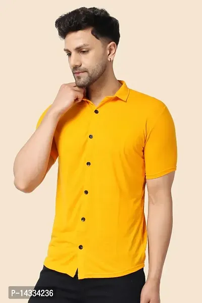 Men's Short Sleeves Spread Collar Shirt (Yellow)_S-thumb3