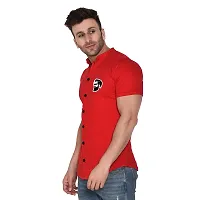 Tfurnish Red Cotton Blend Solid Short Sleeves Casual Shirts For Men-thumb2