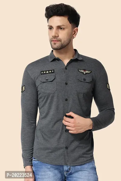 Men's Long Sleeves Spread Collar Shirt (Grey)_S-thumb0