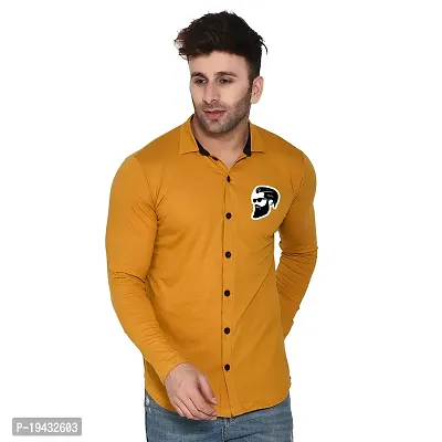 Tfurnish Gold Cotton Blend Solid Long Sleeves Casual Shirts For Men-thumb0