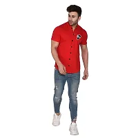 Tfurnish Red Cotton Blend Solid Short Sleeves Casual Shirts For Men-thumb3