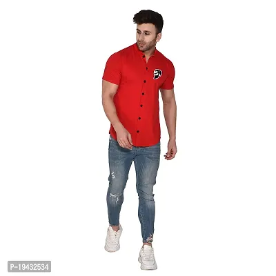 Tfurnish Red Cotton Blend Solid Short Sleeves Casual Shirts For Men-thumb4