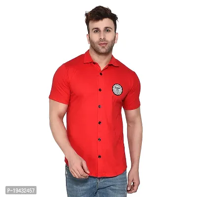 Tfurnish Red Cotton Blend Solid Short Sleeves Casual Shirts For Men-thumb0
