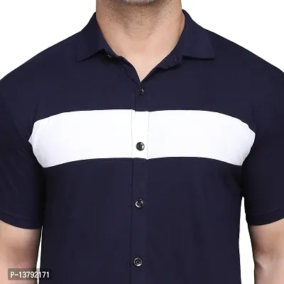 Men's Short Sleeves Spread Shirt (Navy Blue)_S-thumb5