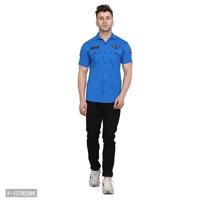 Men's Short Sleeves Spread Shirt (Blue)_S-thumb4