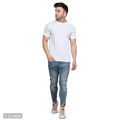 Stylish Cotton Blend White Solid Tees For Men-thumb5