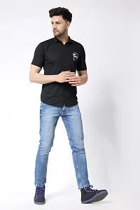 Men's Short Sleeves Spread Shirt (Black)_S-thumb4