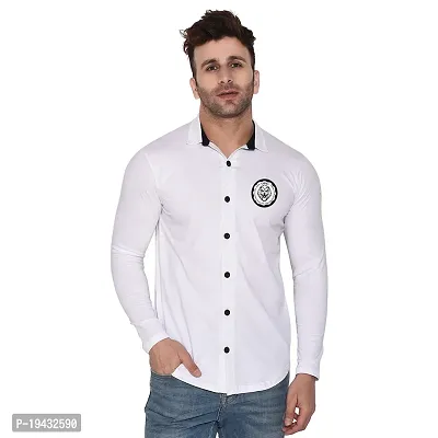 Tfurnish White Cotton Blend Solid Long Sleeves Casual Shirts For Men-thumb0