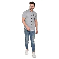 Tfurnish Silver Cotton Blend Solid Short Sleeves Casual Shirts For Men-thumb3