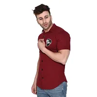 Tfurnish Maroon Cotton Blend Solid Short Sleeves Casual Shirts For Men-thumb2